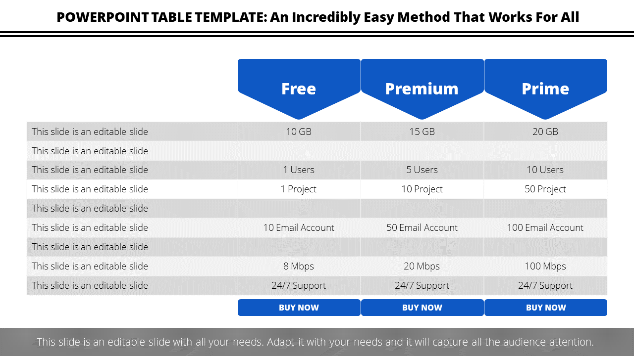Free - Download PowerPoint Table Template presentation slide